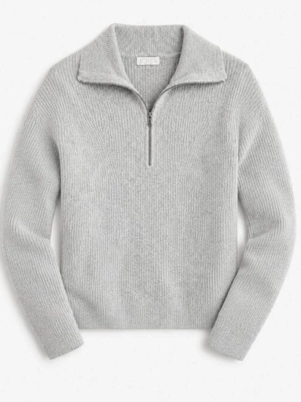J. Crew Half Zip Ribbed Stretch Knit Sweater Light Heather Gray Small $118